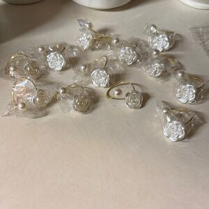 Elegant Gold and Pearl Floral Napkin Rings